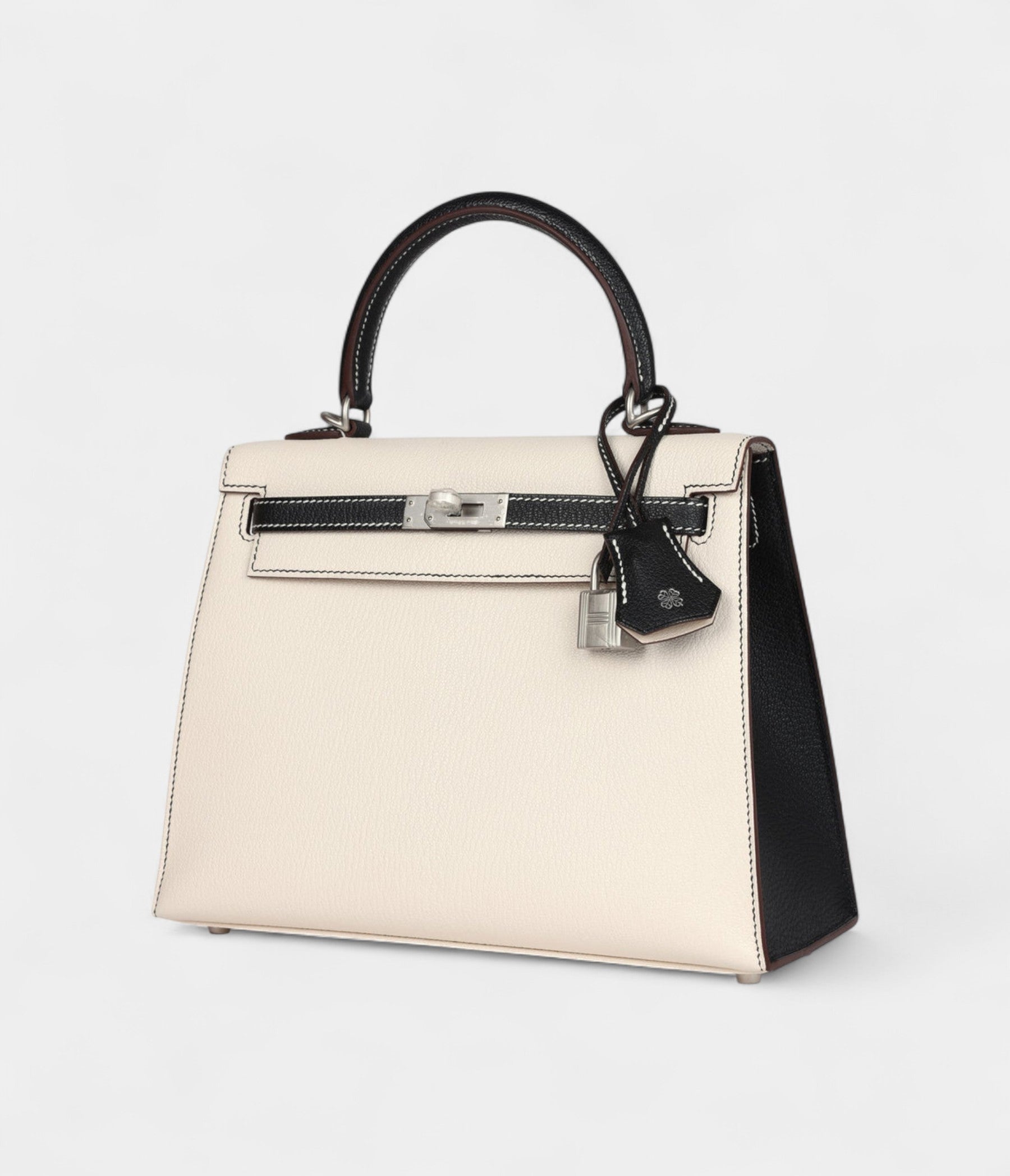 Hermes Kelly 25 Nata and Black Chevre Mysore Brushed Palladium Hardware