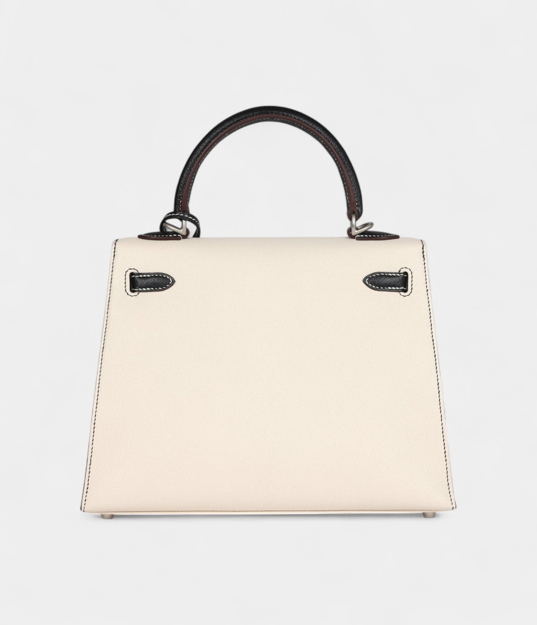 Hermes Kelly 25 Nata and Black Chevre Mysore Brushed Palladium Hardware