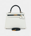 Hermes Kelly 25 White and Vert Cypress Epsom Brushed Gold Hardware