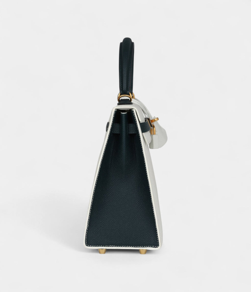 Hermes Kelly 25 White and Vert Cypress Epsom Brushed Gold Hardware
