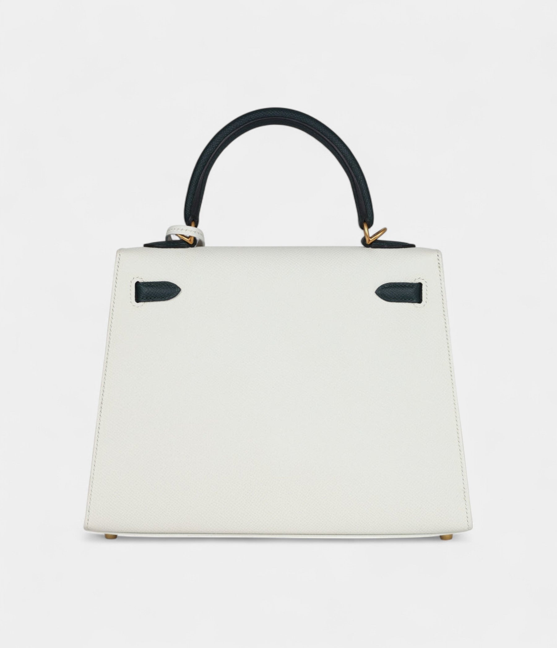 Hermes Kelly 25 White and Vert Cypress Epsom Brushed Gold Hardware