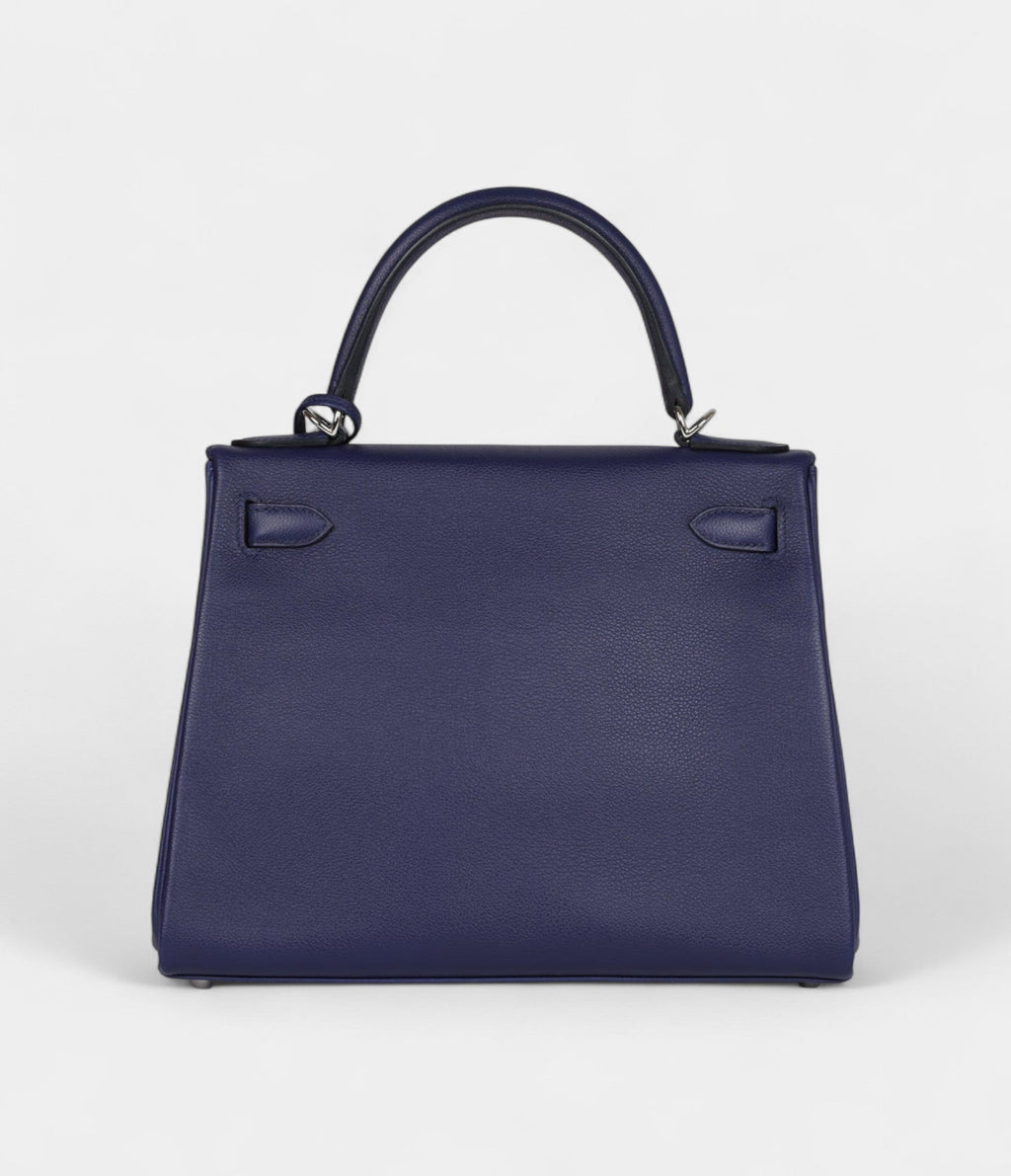 Hermes Kelly 28 Bleu Encre Verso Evercolor Palladium Hardware