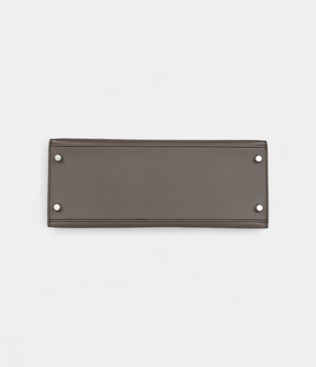 Hermes Kelly 28 Etain and Black Epsom Brushed Palladium Hardware