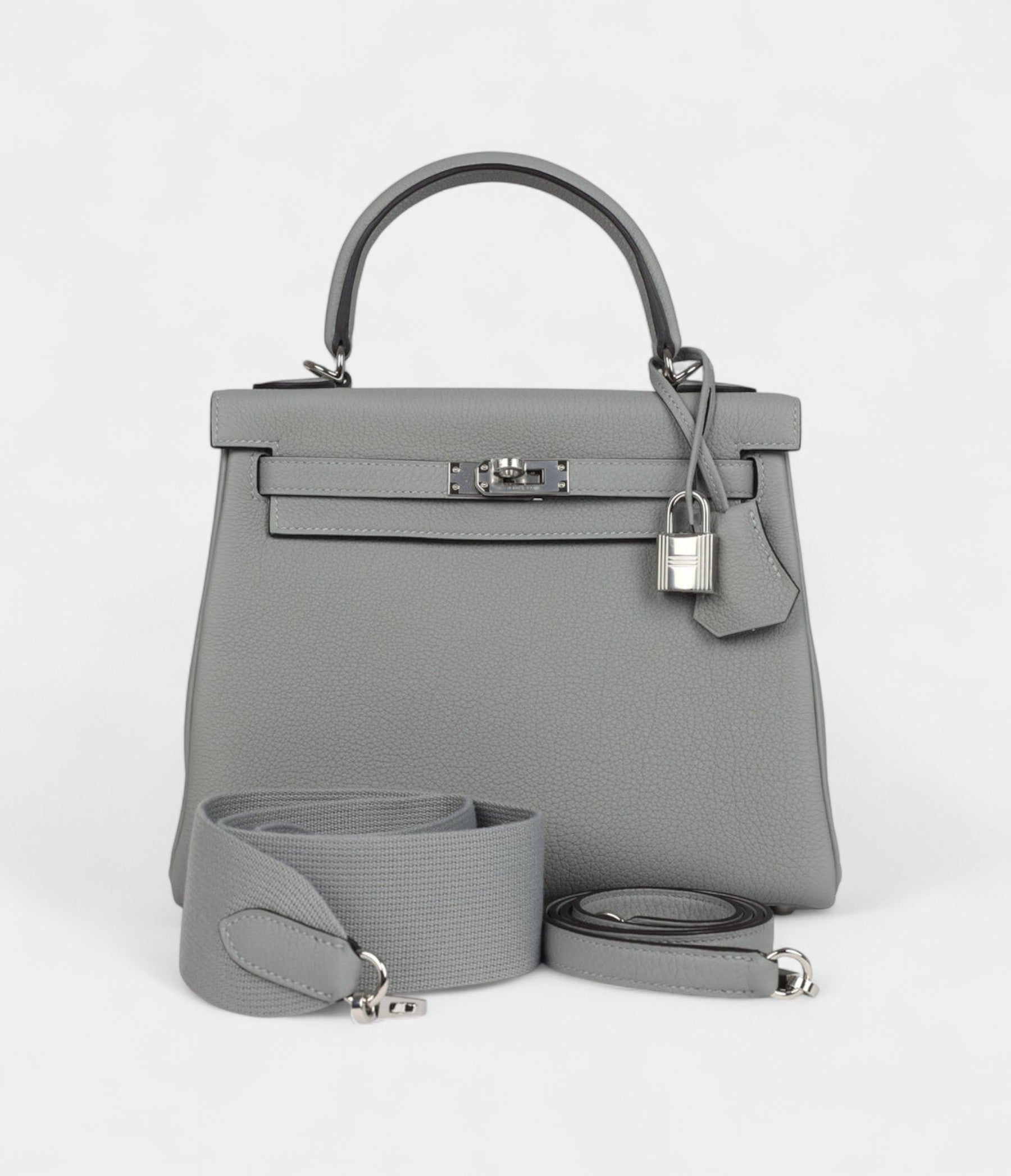 Hermes Kelly 28 Grey Seagull Togo Palladium Hardware