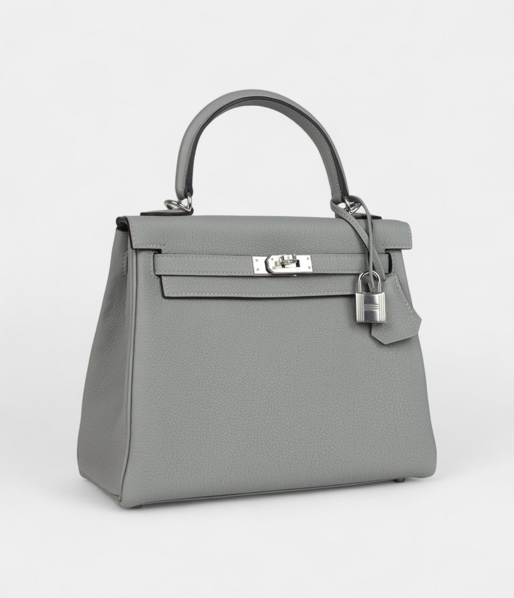 Hermes Kelly 28 Grey Seagull Togo Palladium Hardware