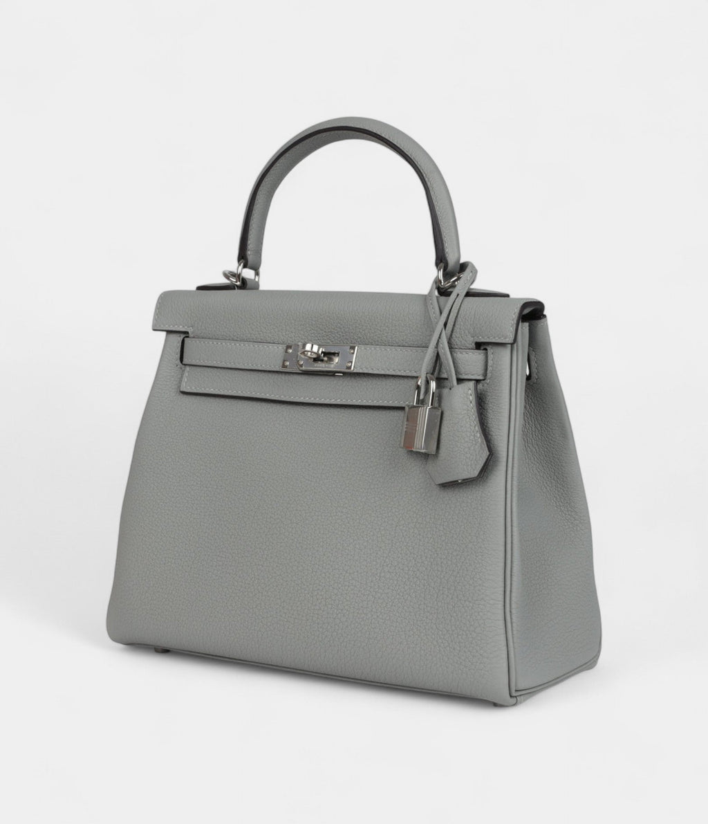 Hermes Kelly 28 Grey Seagull Togo Palladium Hardware