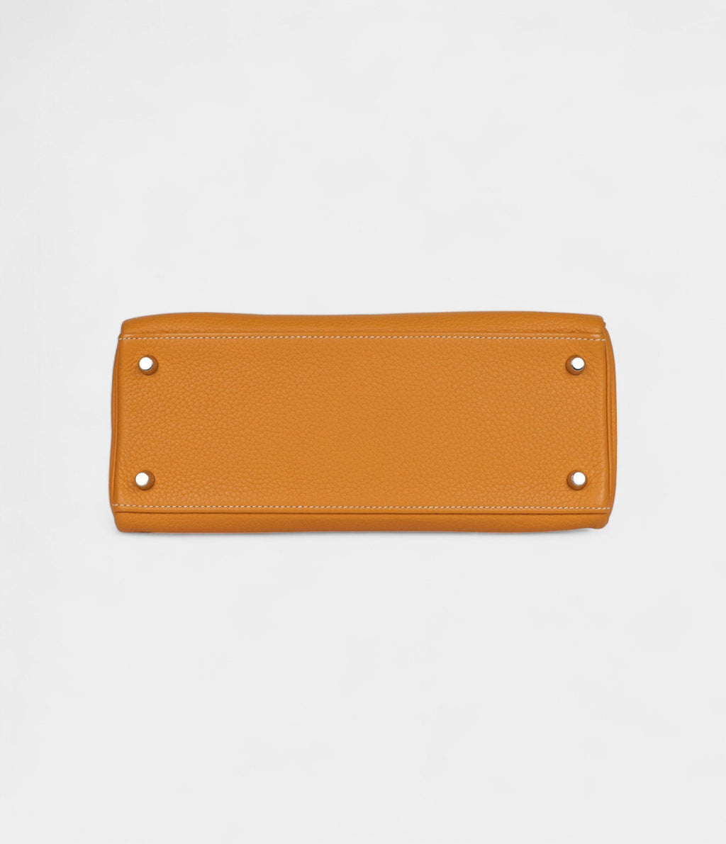 Hermes Kelly 28 Mustard Clemence Palladium Hardware