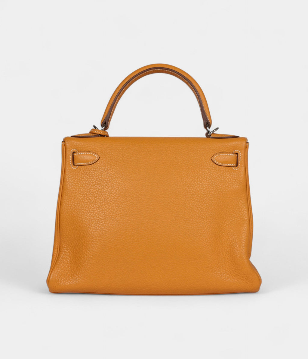 Hermes Kelly 28 Mustard Clemence Palladium Hardware