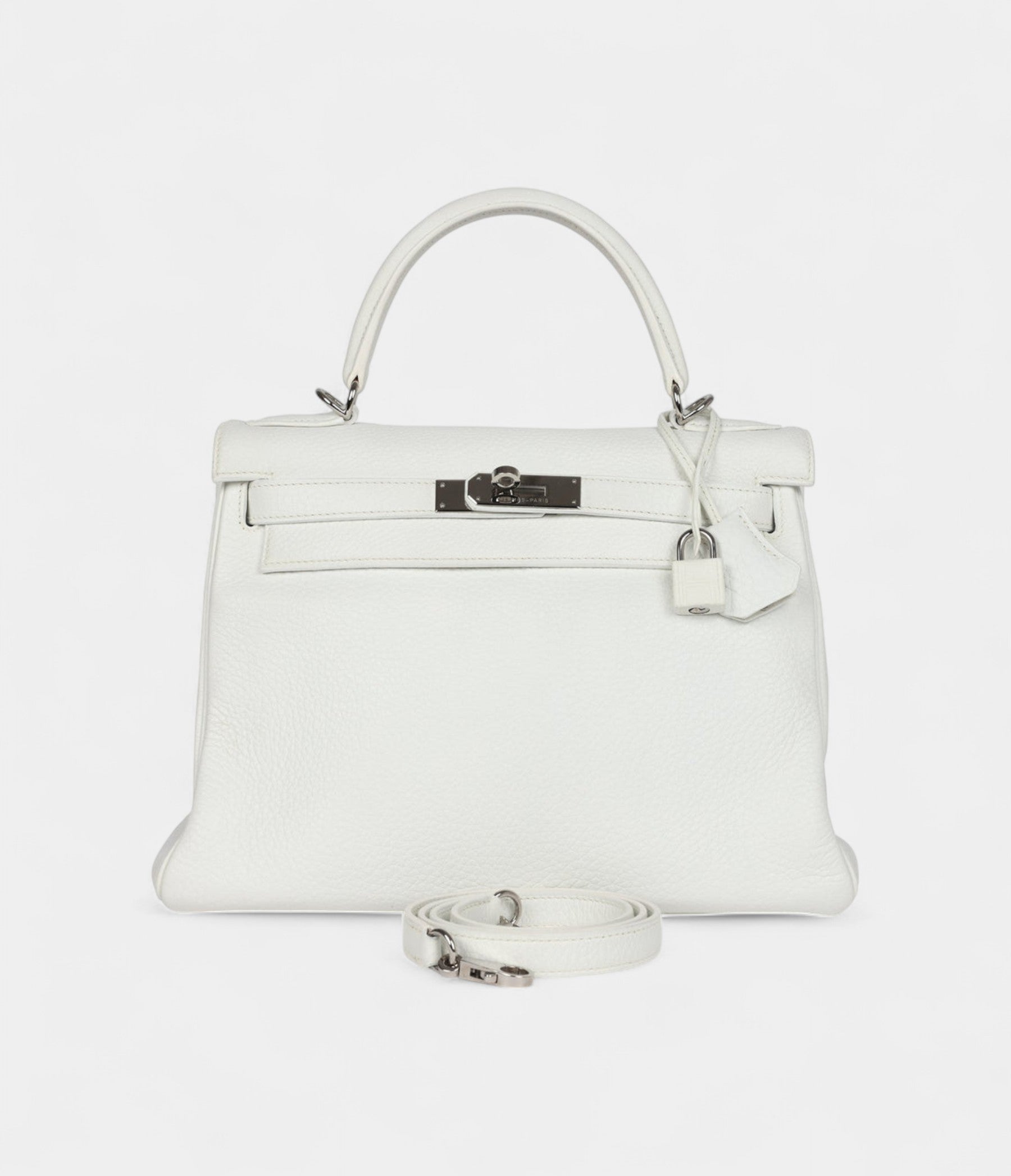 Hermes Kelly 28 White Clemence Palladium Hardware
