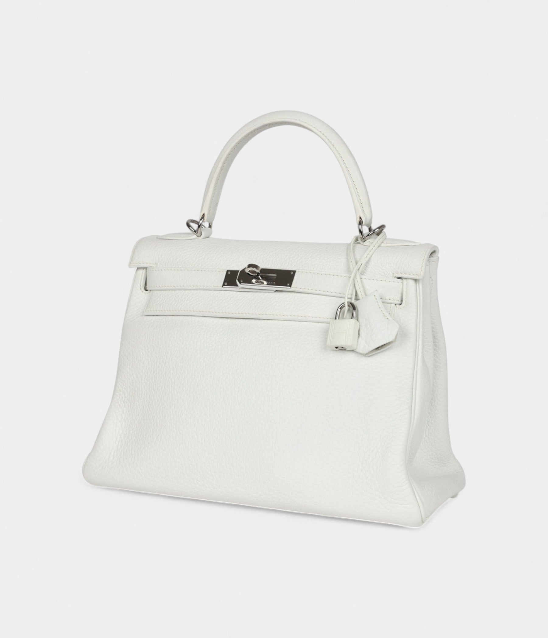 Hermes Kelly 28 White Clemence Palladium Hardware