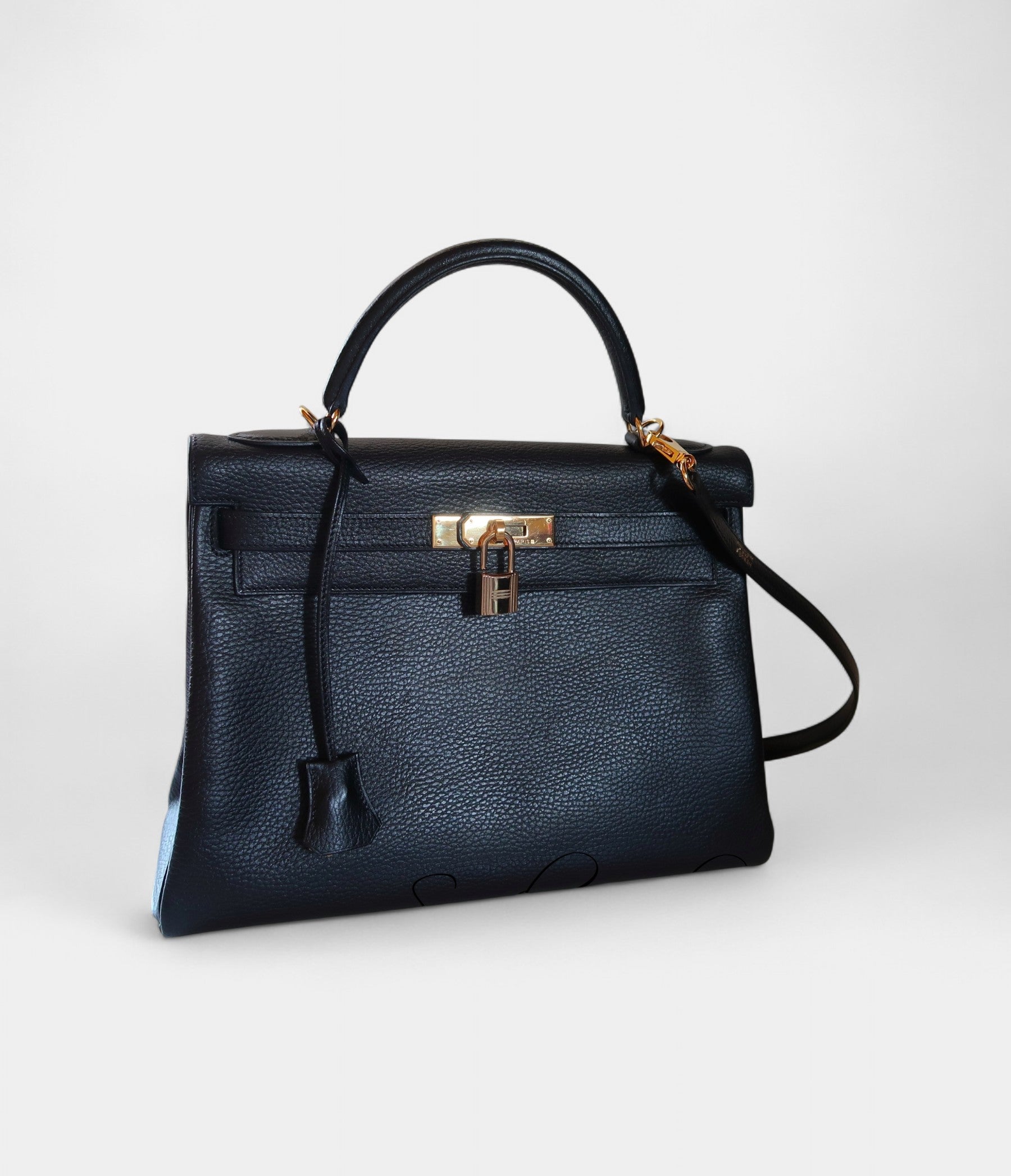 Hermes Kelly 32 Black Ardennes Gold Authentic Hardware