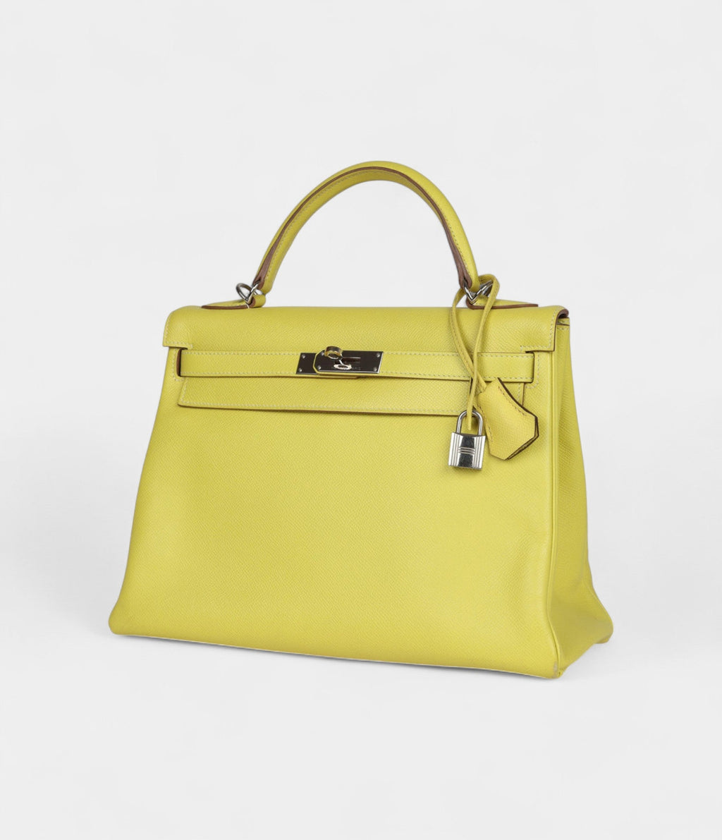 Hermes Kelly 32 Lime Candy Epsom Palladium Hardware