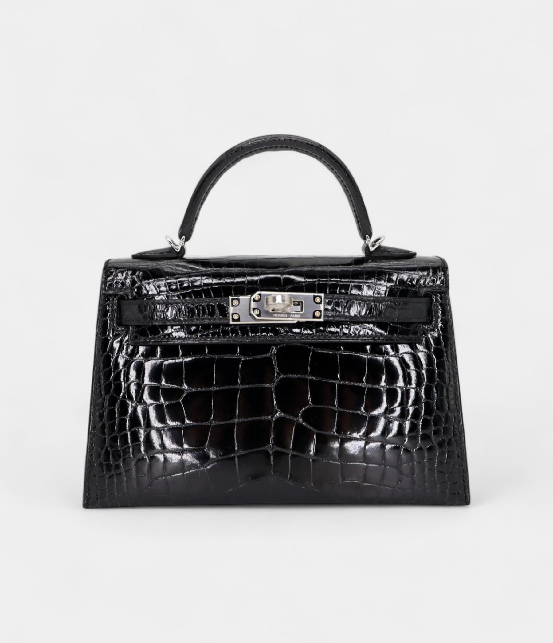 Hermès Kelly II Sellier Mini Black Shiny Alligator Palladium Hardware