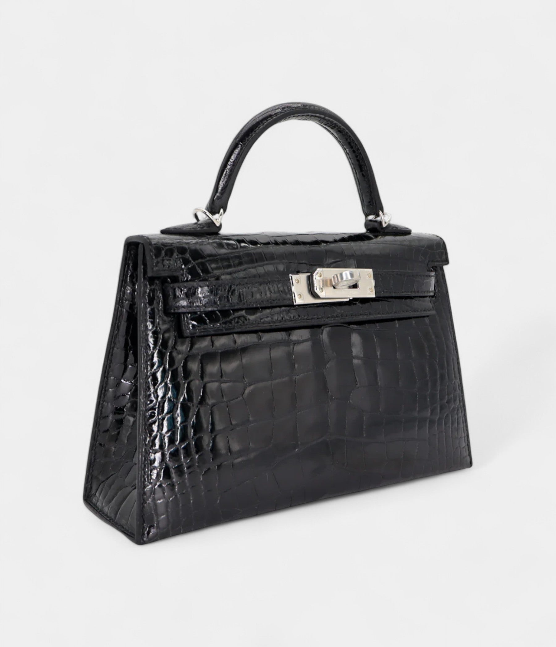 Hermès Kelly II Sellier Mini Black Shiny Alligator Palladium Hardware