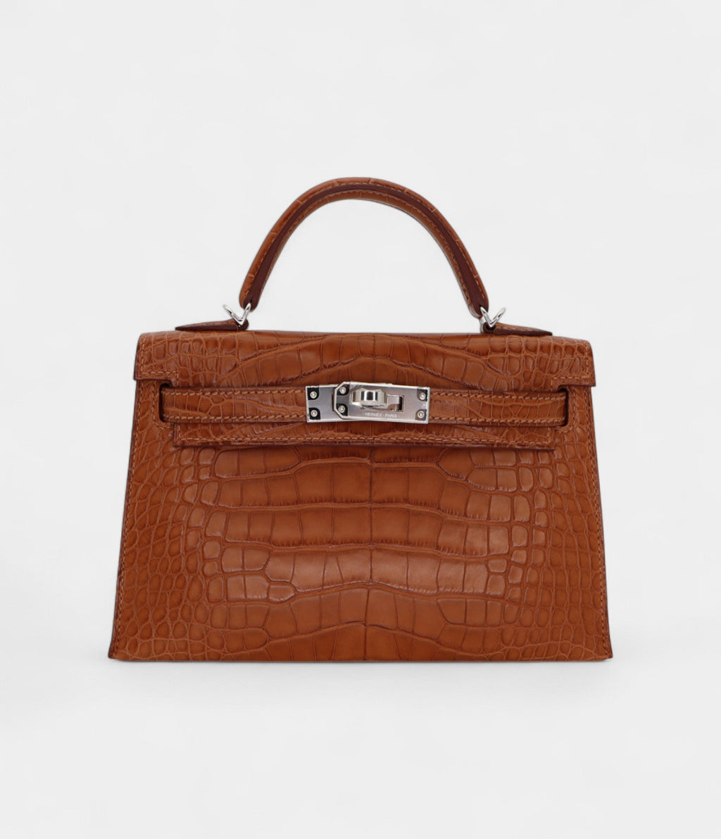 Hermès Kelly II Sellier Mini Gold Matte Alligator Palladium Hardware