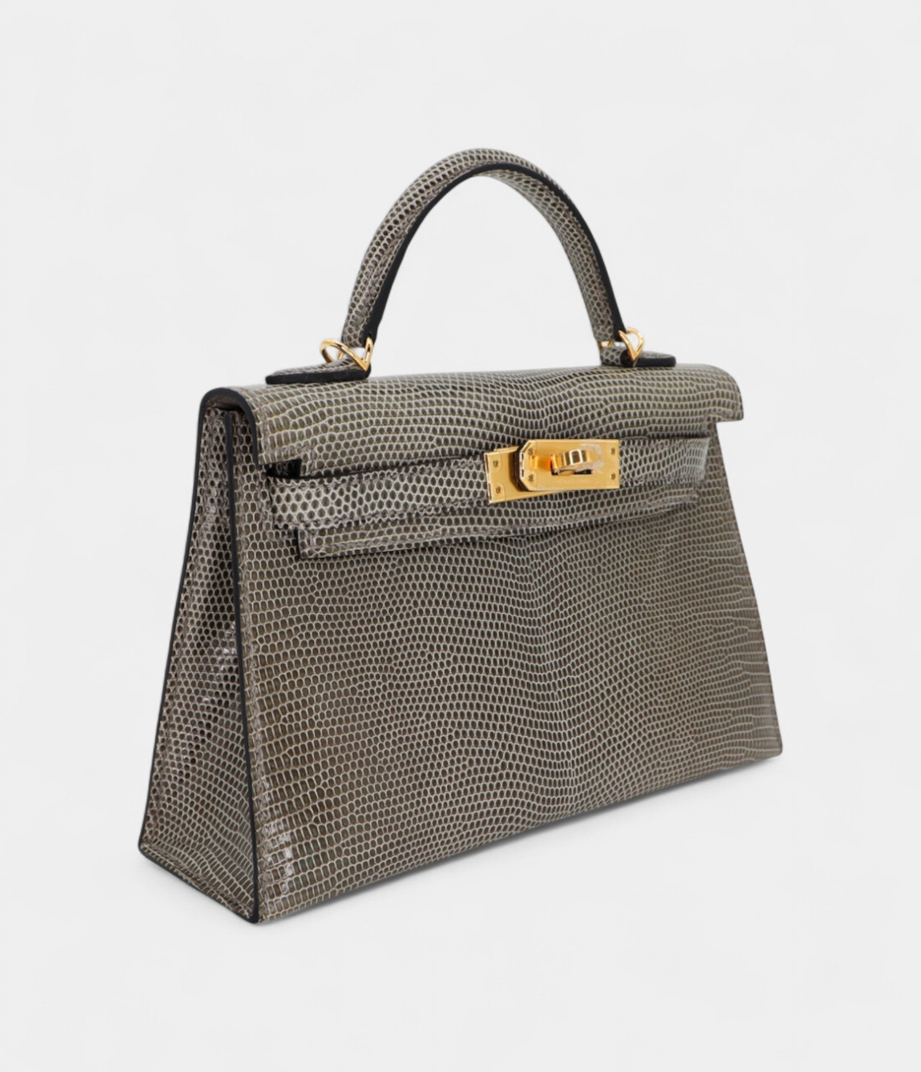 Hermès Kelly II Sellier Mini Gris Fonce Shiny Lizard Gold Hardware