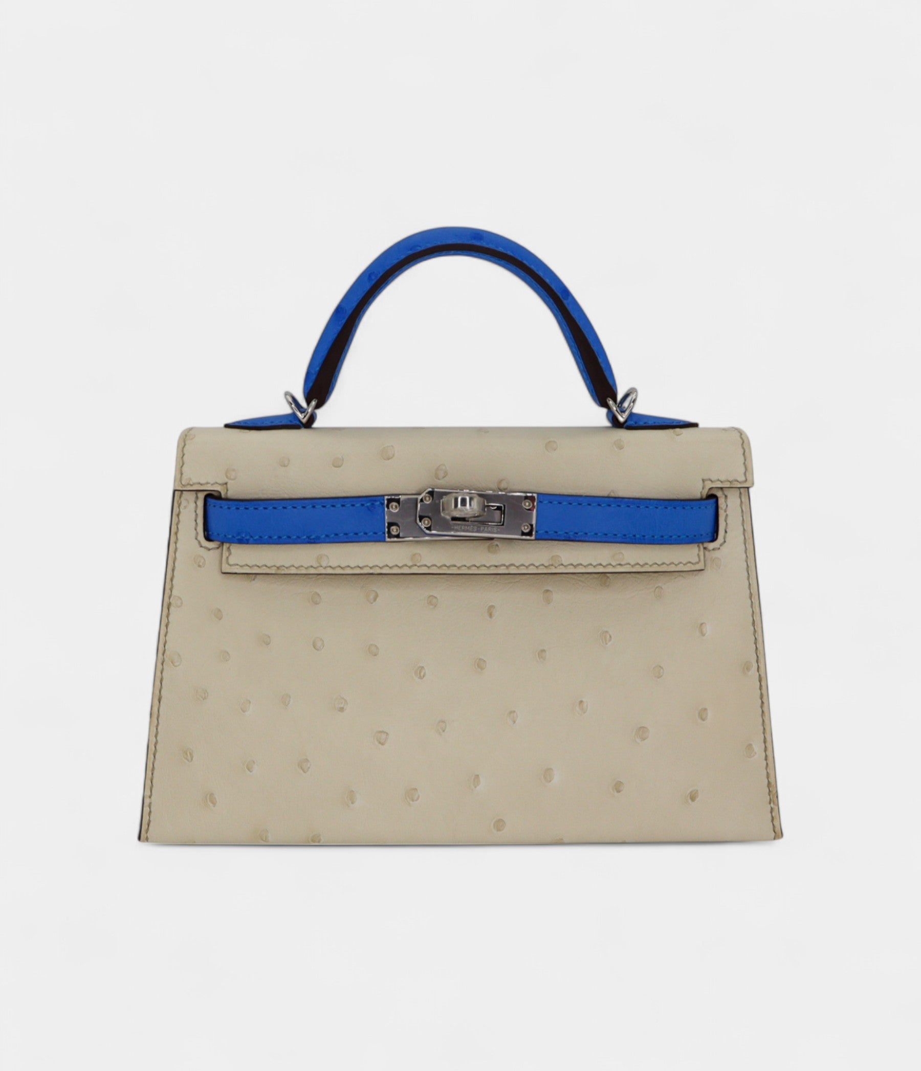 Hermès Kelly II Sellier Mini Beton/Bluette Ostrich Palladium Hardware