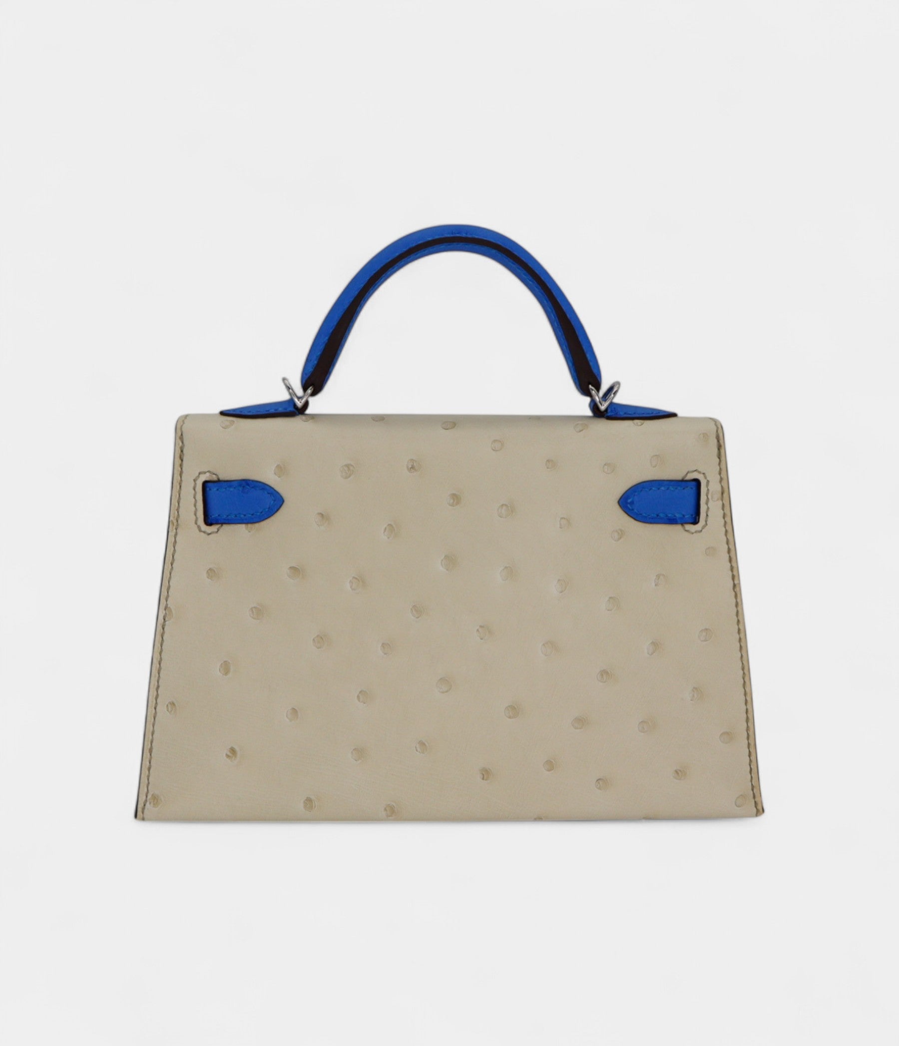 Hermès Kelly II Sellier Mini Beton/Bluette Ostrich Palladium Hardware
