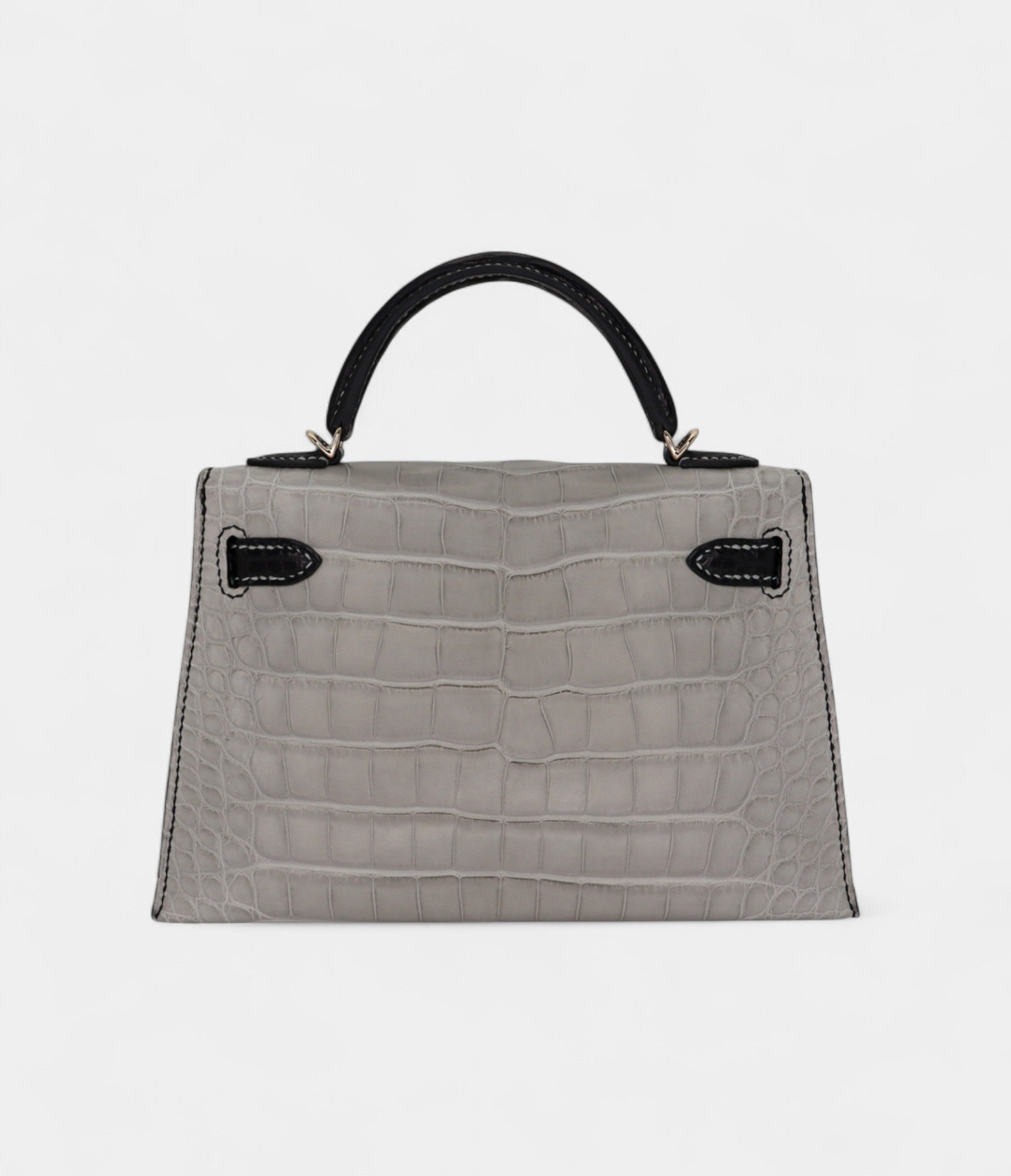 Hermès Kelly II Sellier Mini Gris Perle/Black Matte Alligator Permabrass Hardware