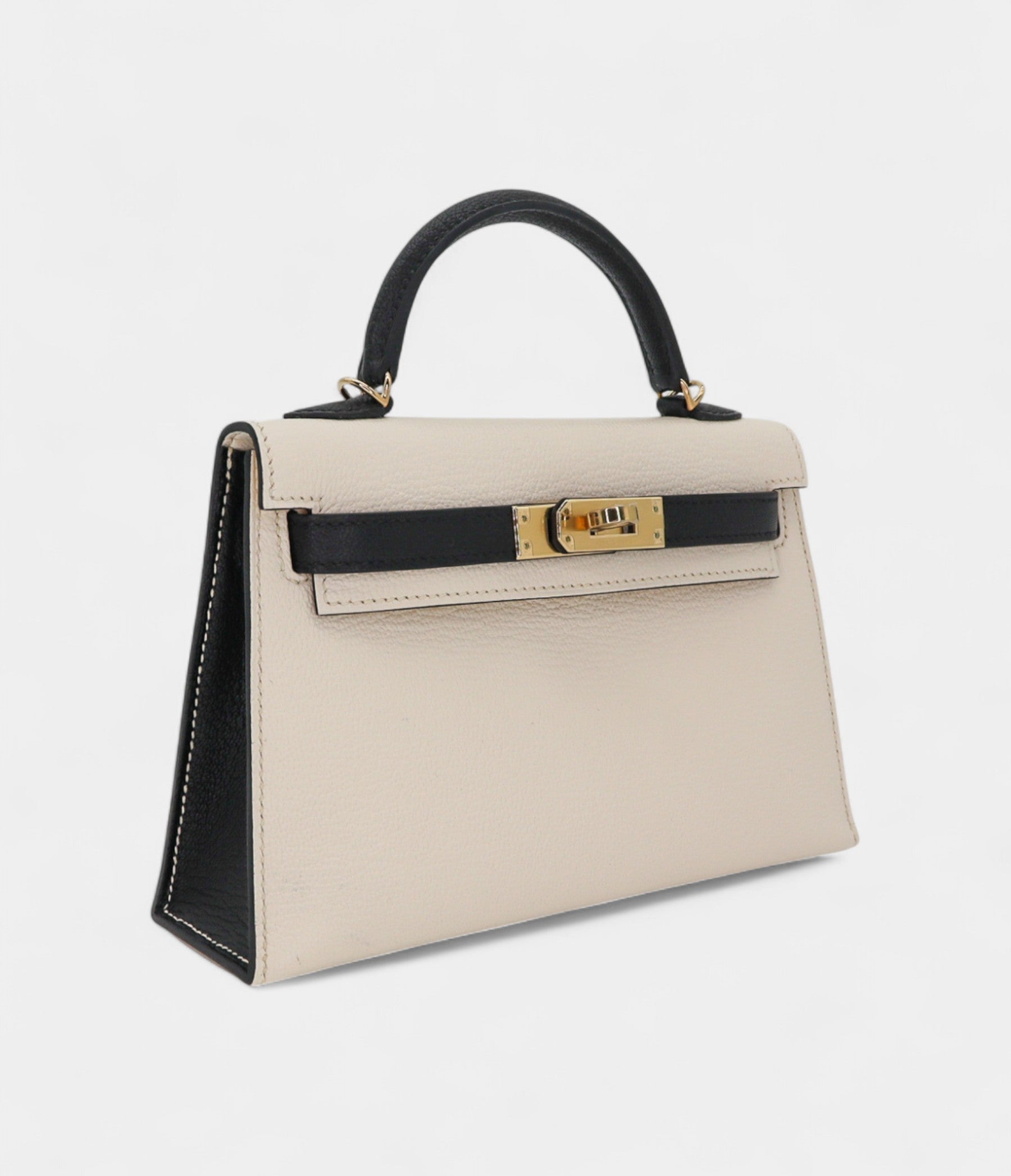 Hermès Kelly II Sellier Mini Nata/Black Chèvre Leather Permabrass Hardware