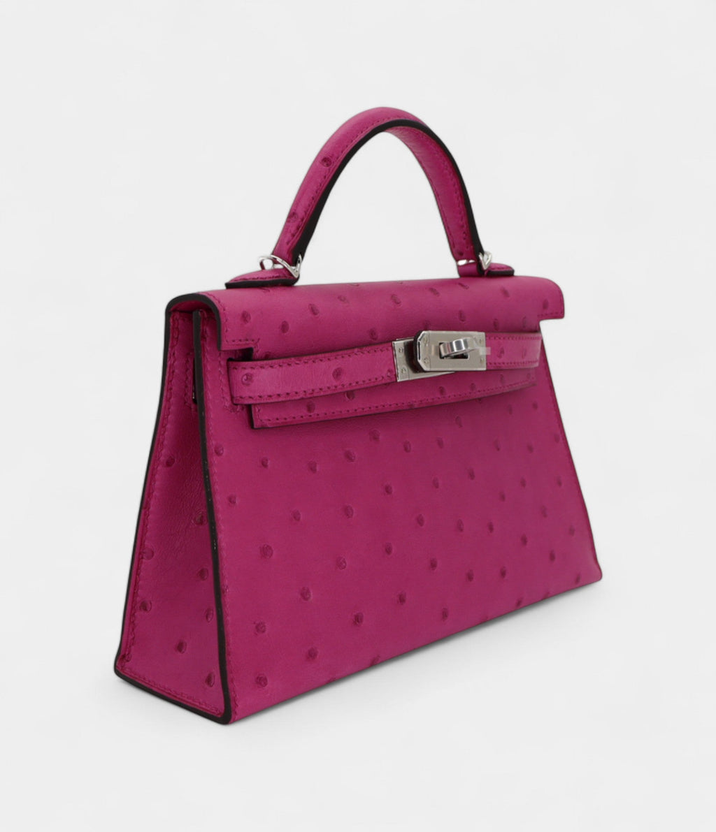 Hermès Kelly II Sellier Mini Rose Poupre Ostrich Palladium Hardware