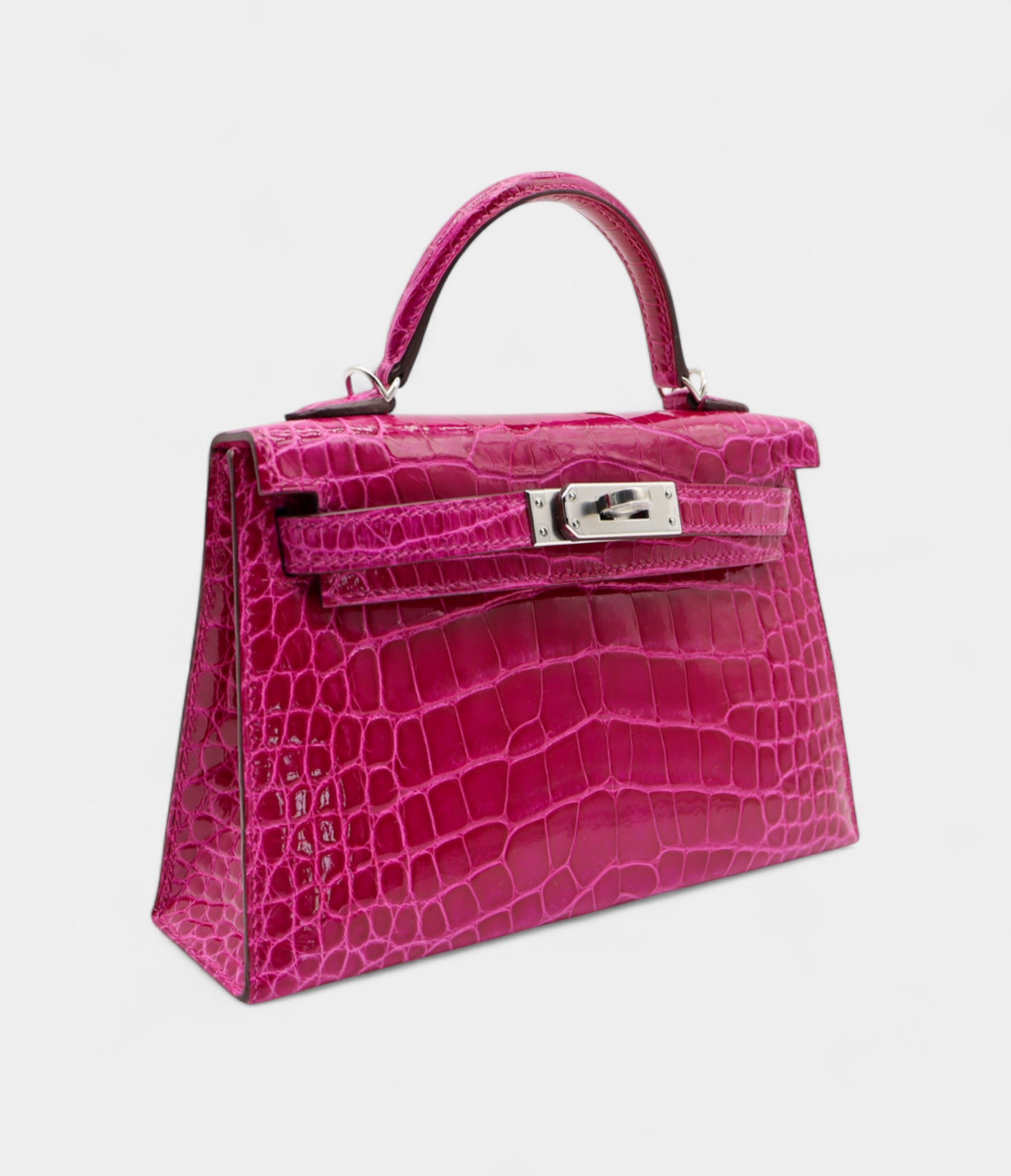 Hermès Kelly II Sellier Mini Rose Poupre Shiny Alligator Palladium Hardware