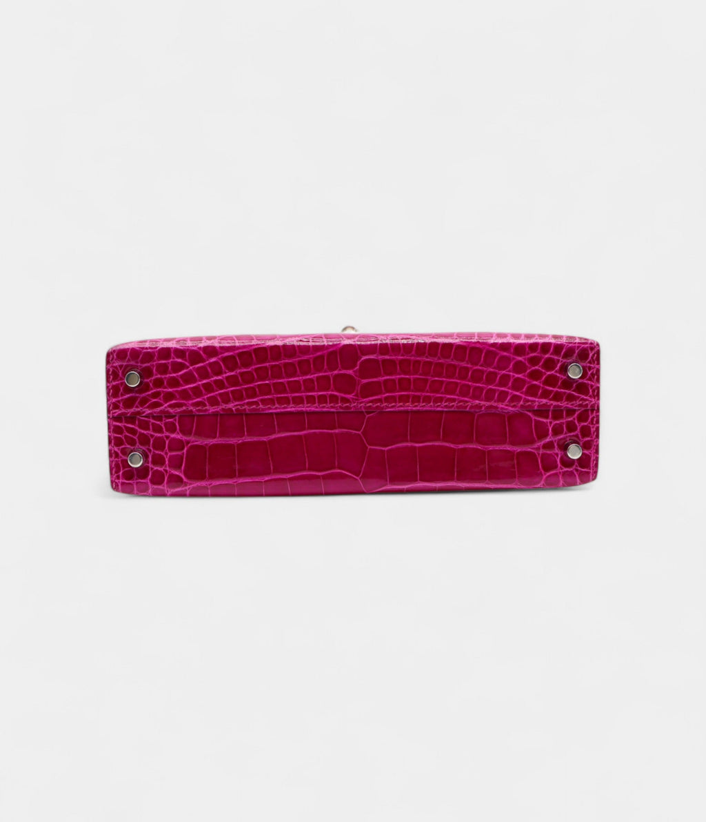 Hermès Kelly II Sellier Mini Rose Poupre Shiny Alligator Palladium Hardware