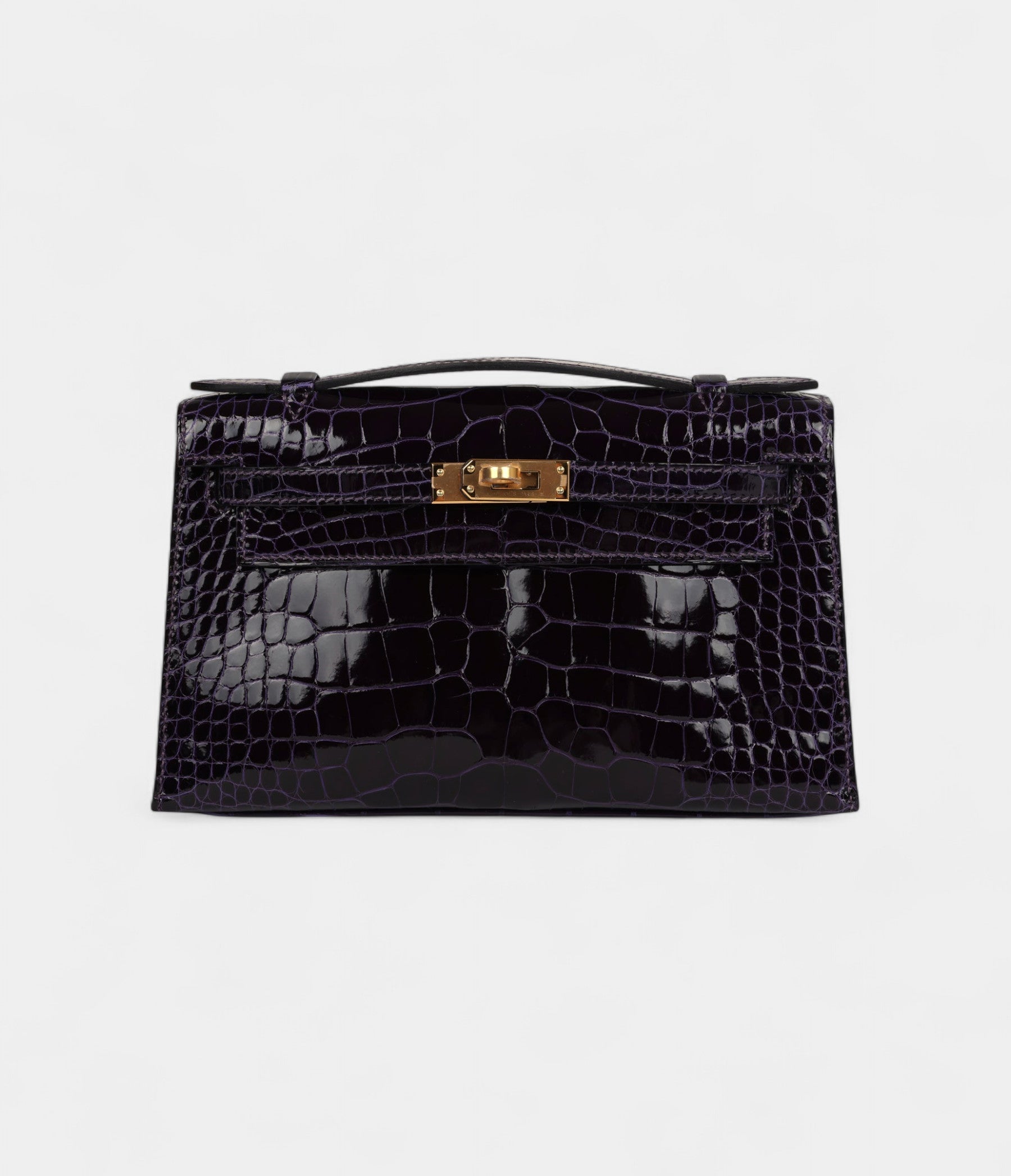 Hermès Kelly Pochette Amethyst Shiny Alligator Gold Hardware