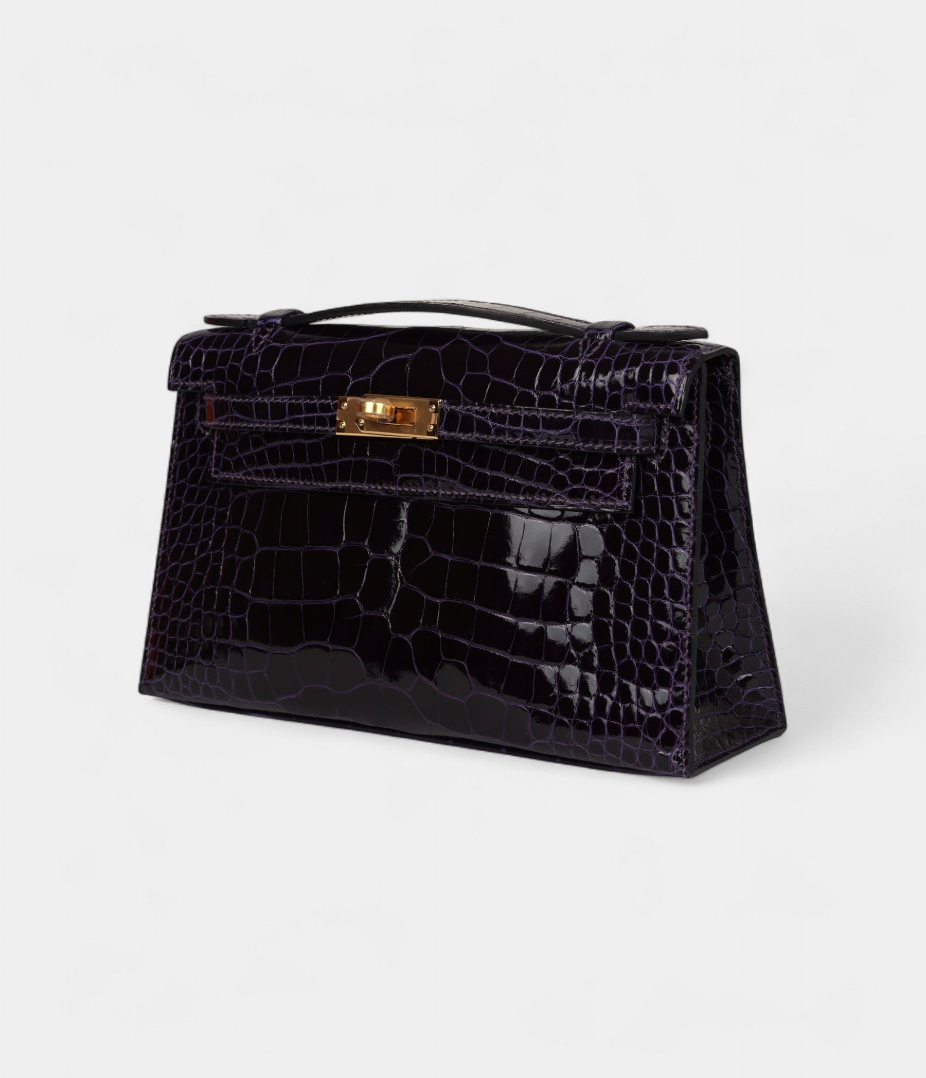 Hermès Kelly Pochette Amethyst Shiny Alligator Gold Hardware