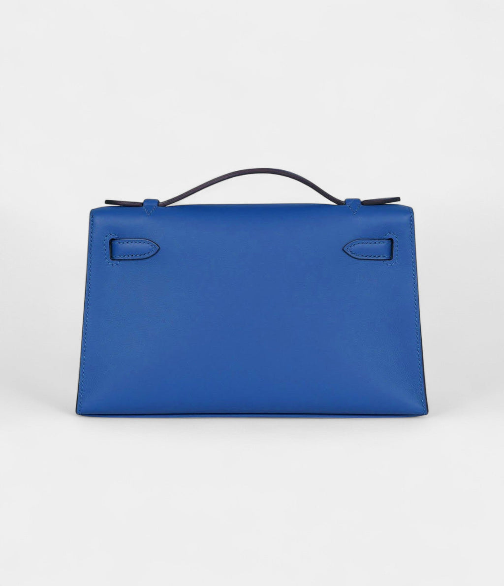Hermès Kelly Pochette Bleu Royal Swift Palladium Hardware