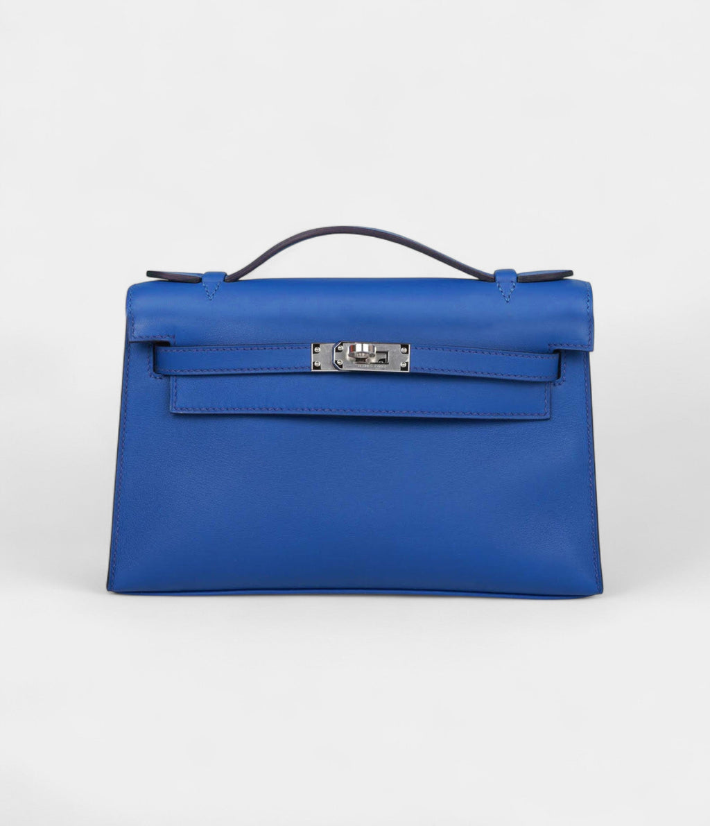 Hermès Kelly Pochette Bleu Royal Swift Palladium Hardware