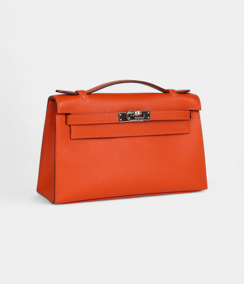 Hermès Kelly Pochette Feu Epsom Palladium Hardware