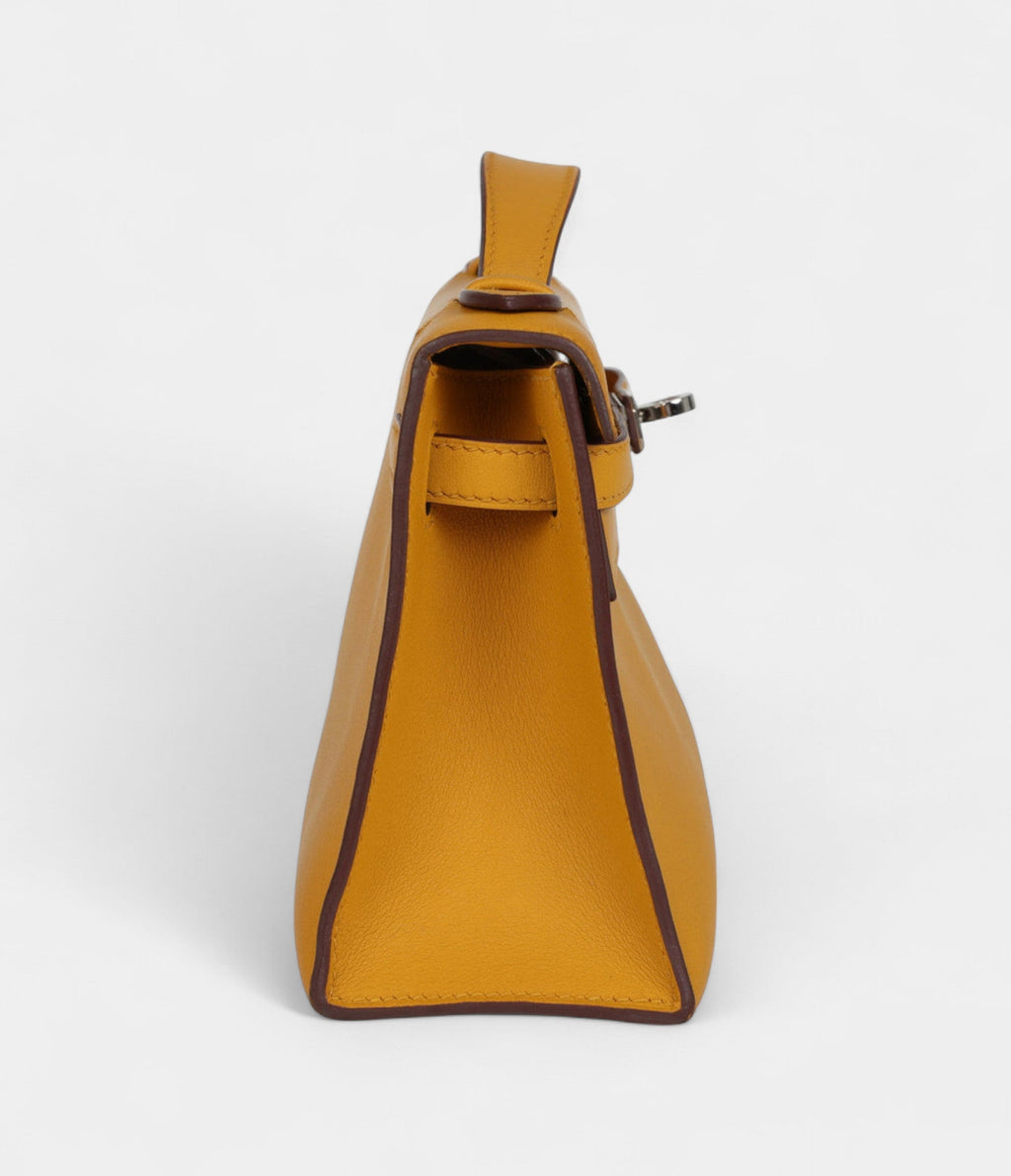 Hermès Kelly Pochette Jaune Ambre Swift Palladium Hardware