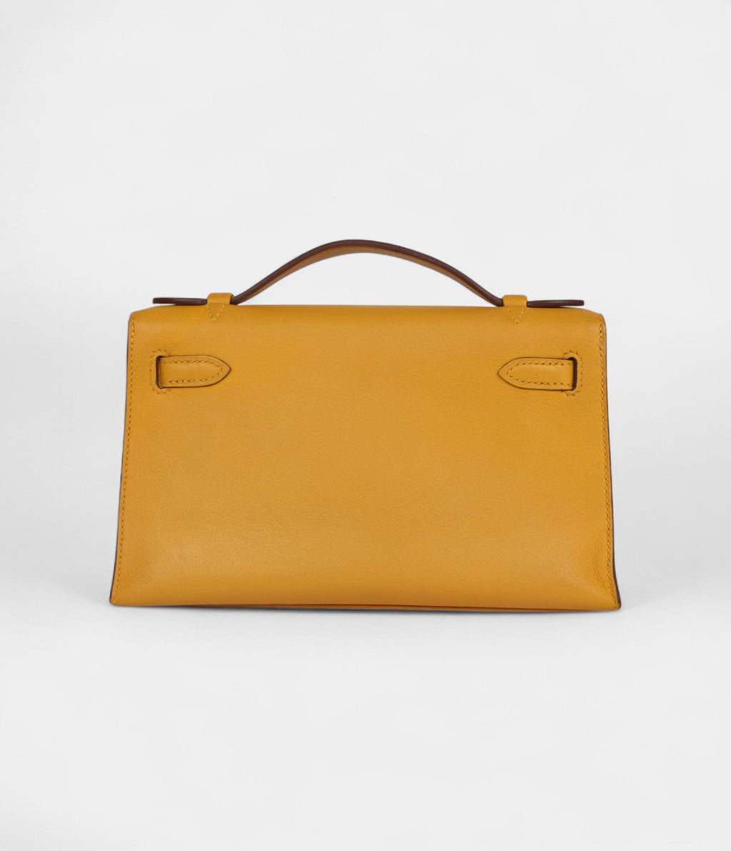 Hermès Kelly Pochette Jaune Ambre Swift Palladium Hardware