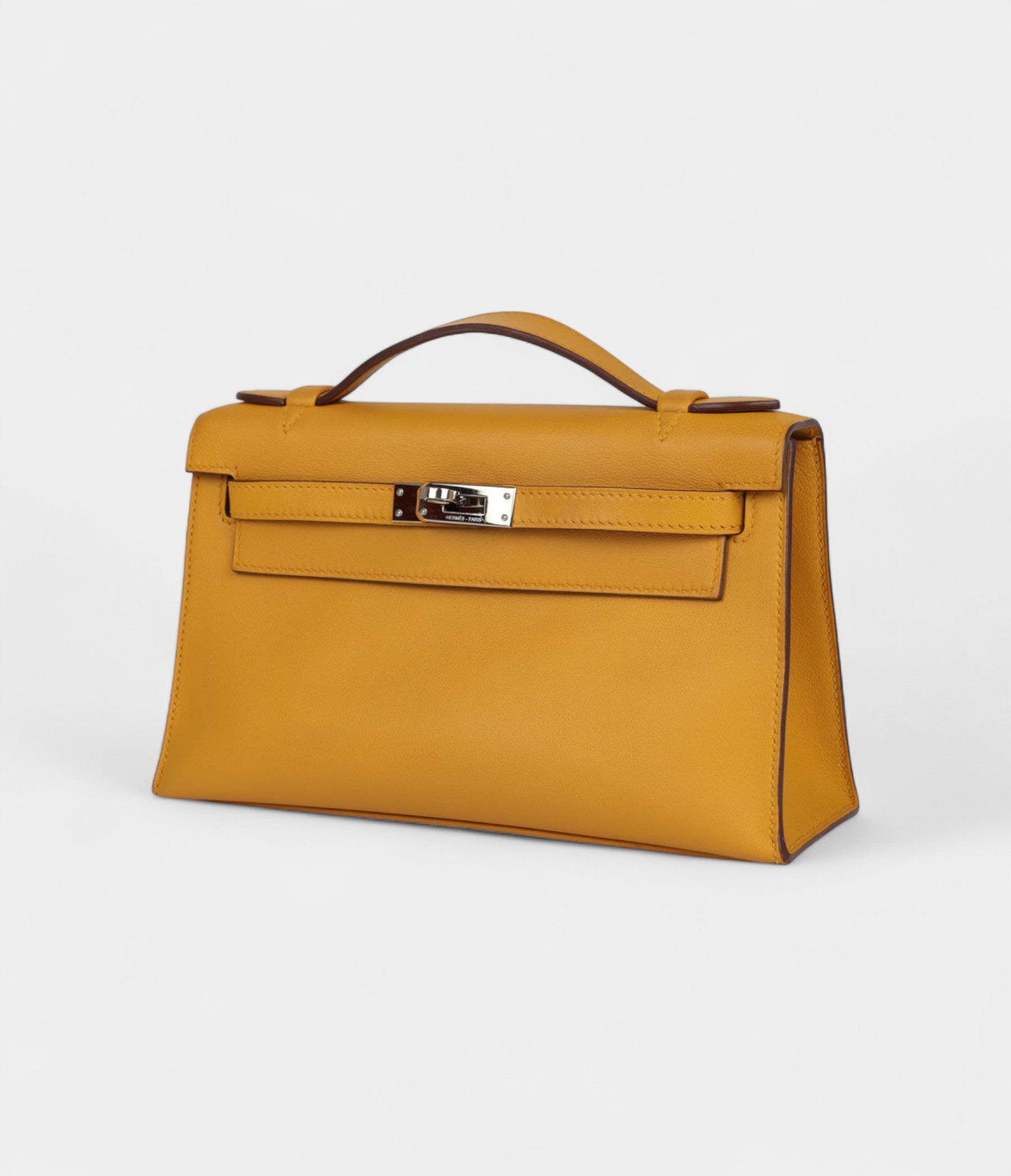 Hermès Kelly Pochette Jaune Ambre Swift Palladium Hardware