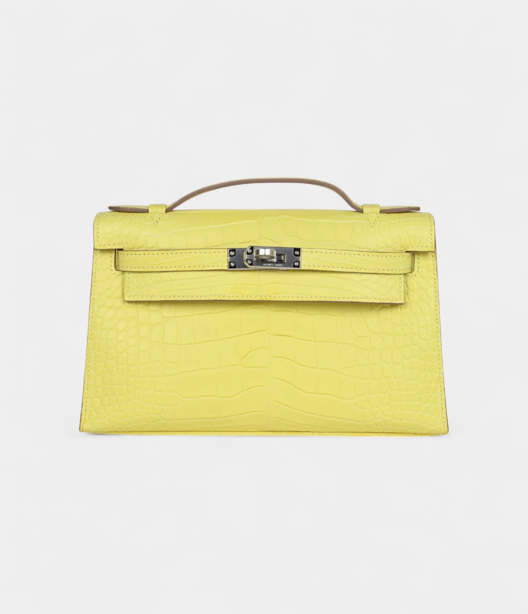 Hermès Kelly Pochette Lime Matte Alligator Palladium Hardware