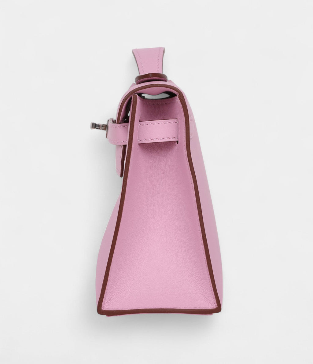 Hermès Kelly Pochette Mauve Sylvestre Swift Palladium Hardware
