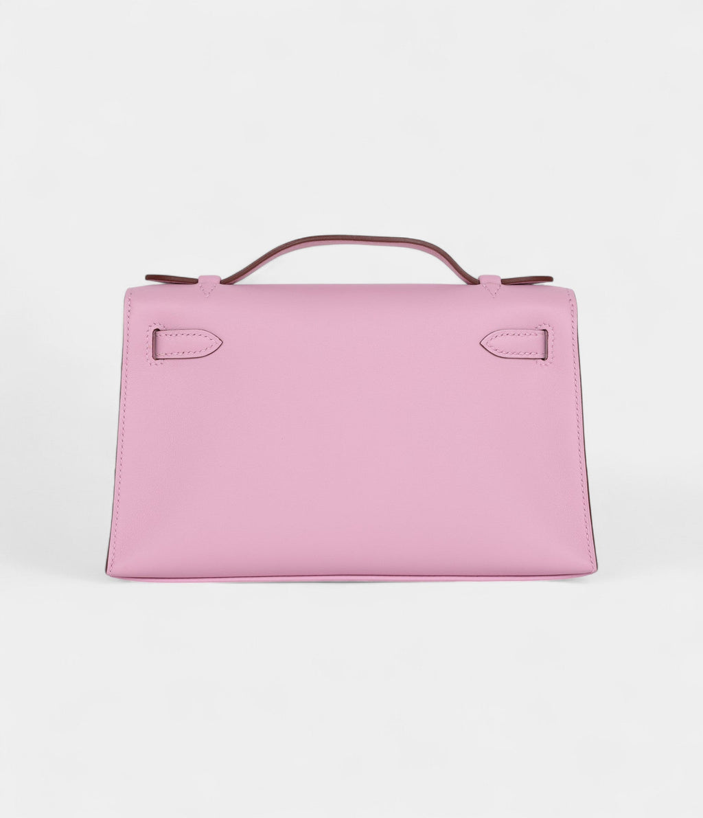 Hermès Kelly Pochette Mauve Sylvestre Swift Palladium Hardware