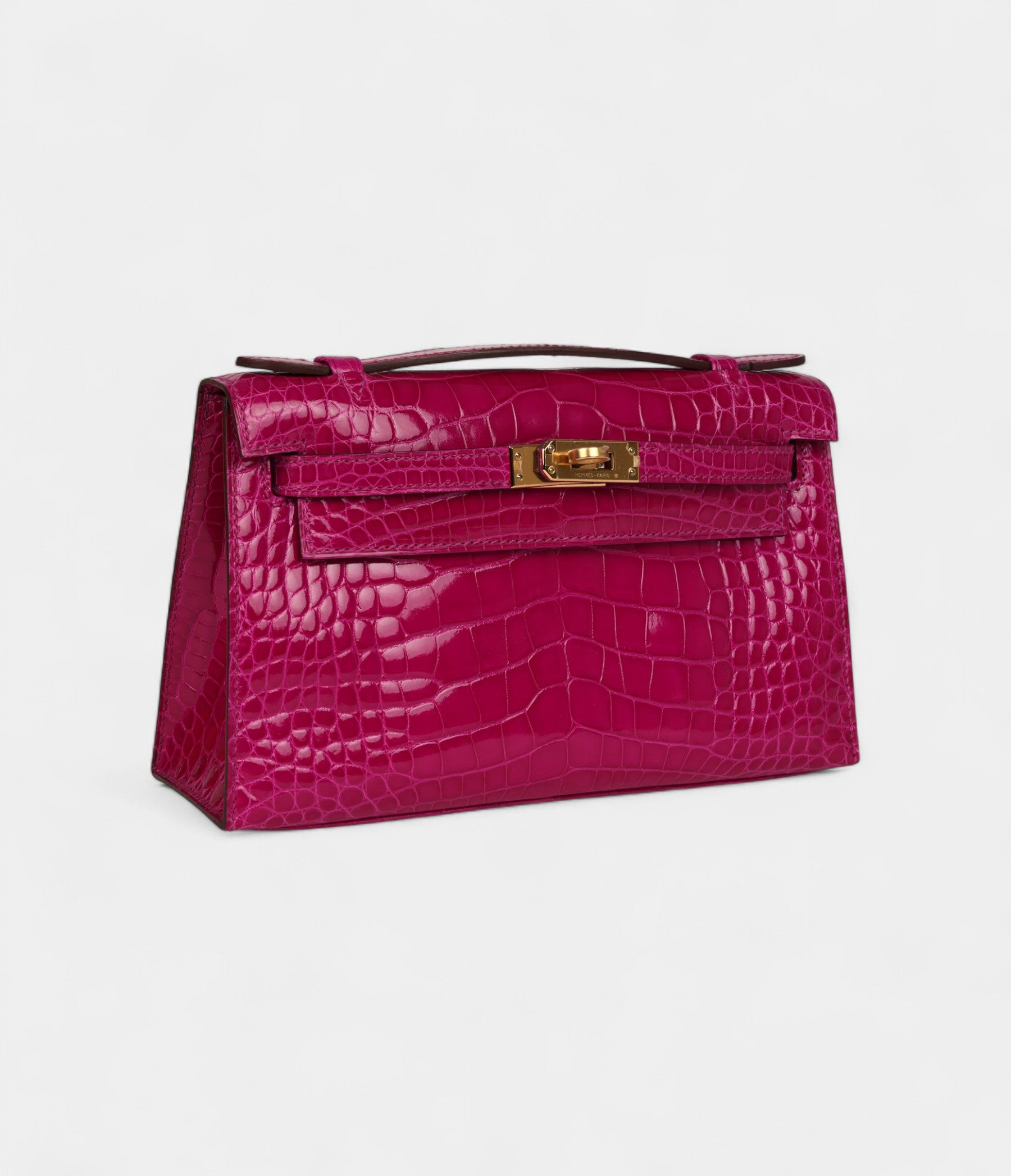 Hermès Kelly Pochette Rose Scheherazade Shiny Alligator Gold Hardware