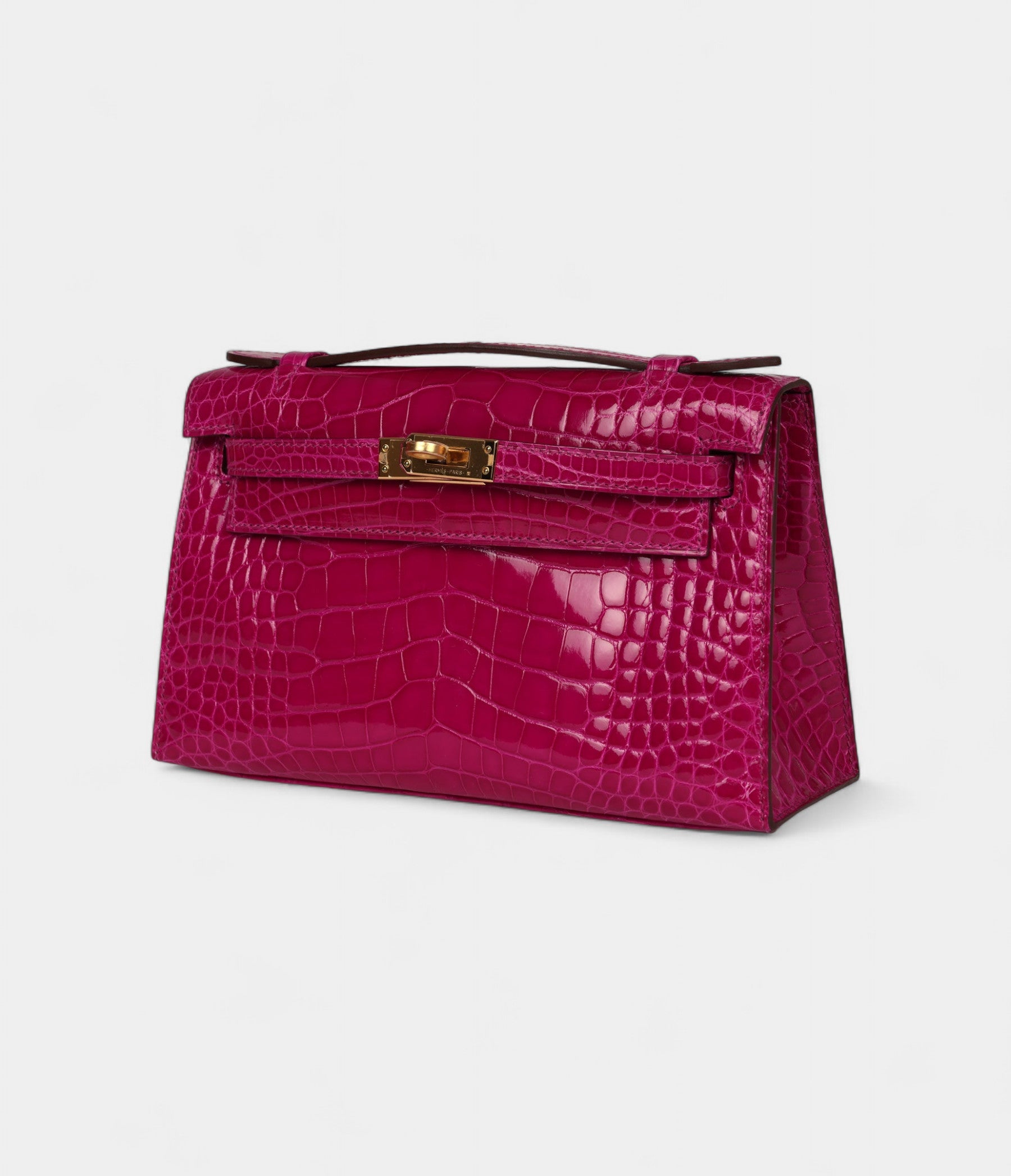 Hermès Kelly Pochette Rose Scheherazade Shiny Alligator Gold Hardware