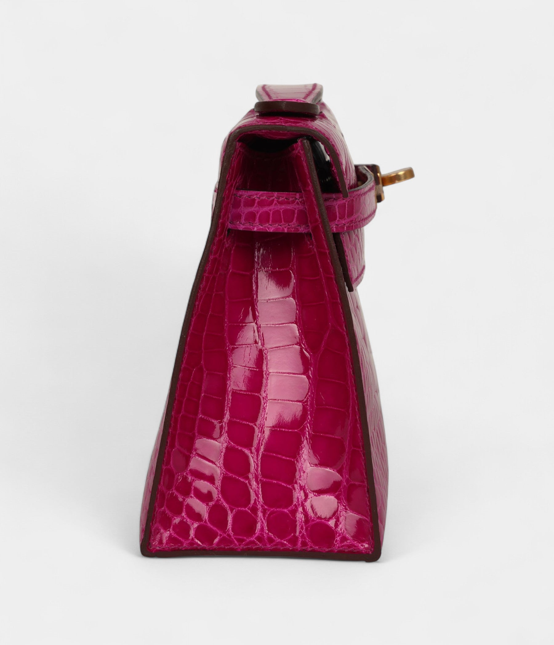 Hermès Kelly Pochette Rose Scheherazade Shiny Alligator Gold Hardware