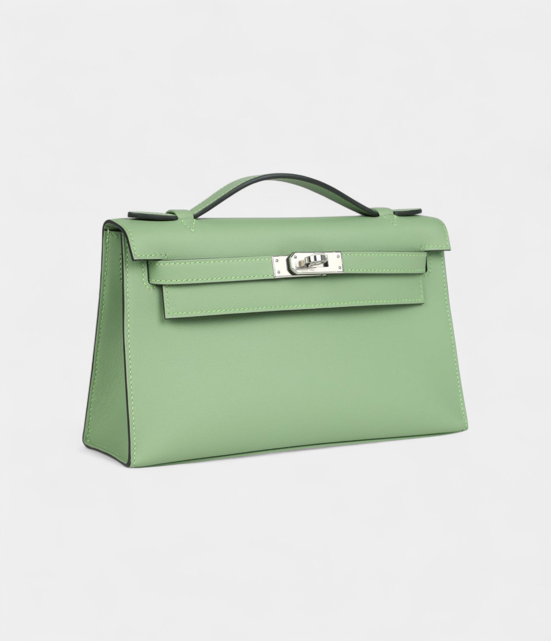 Hermès Kelly Pochette Vert Criquet Swift Palladium Hardware