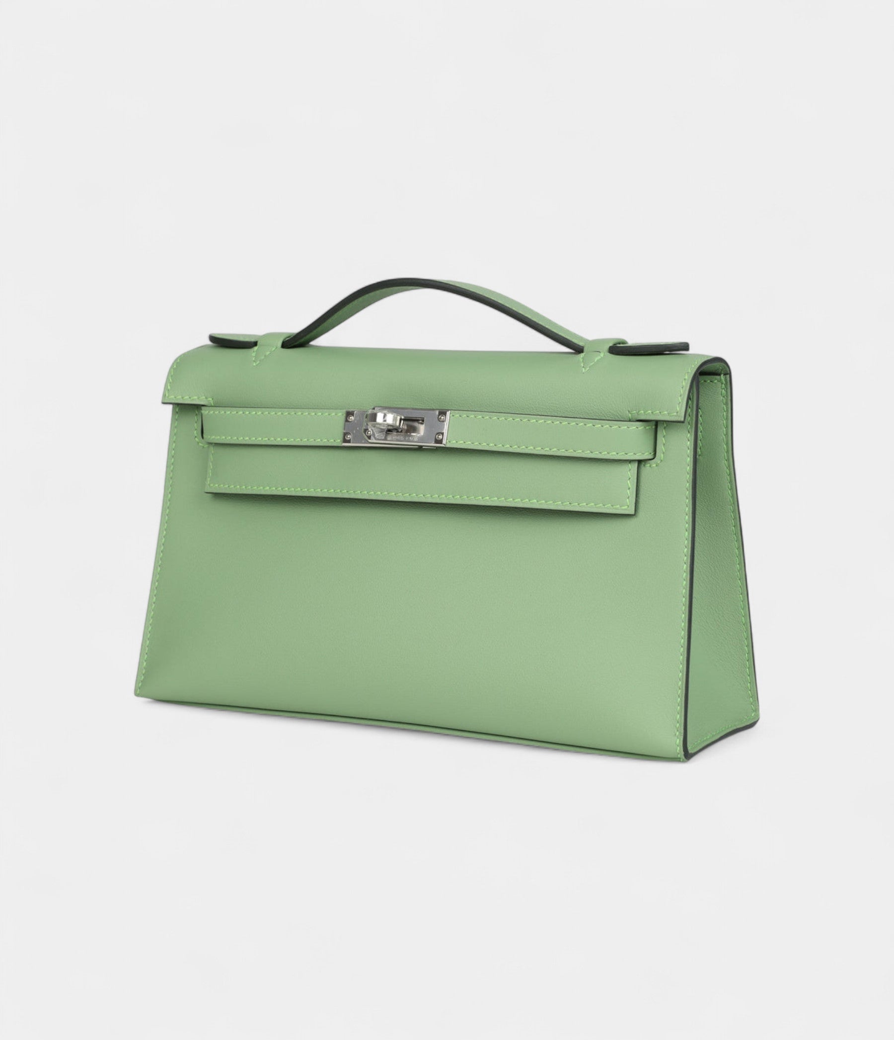 Hermès Kelly Pochette Vert Criquet Swift Palladium Hardware
