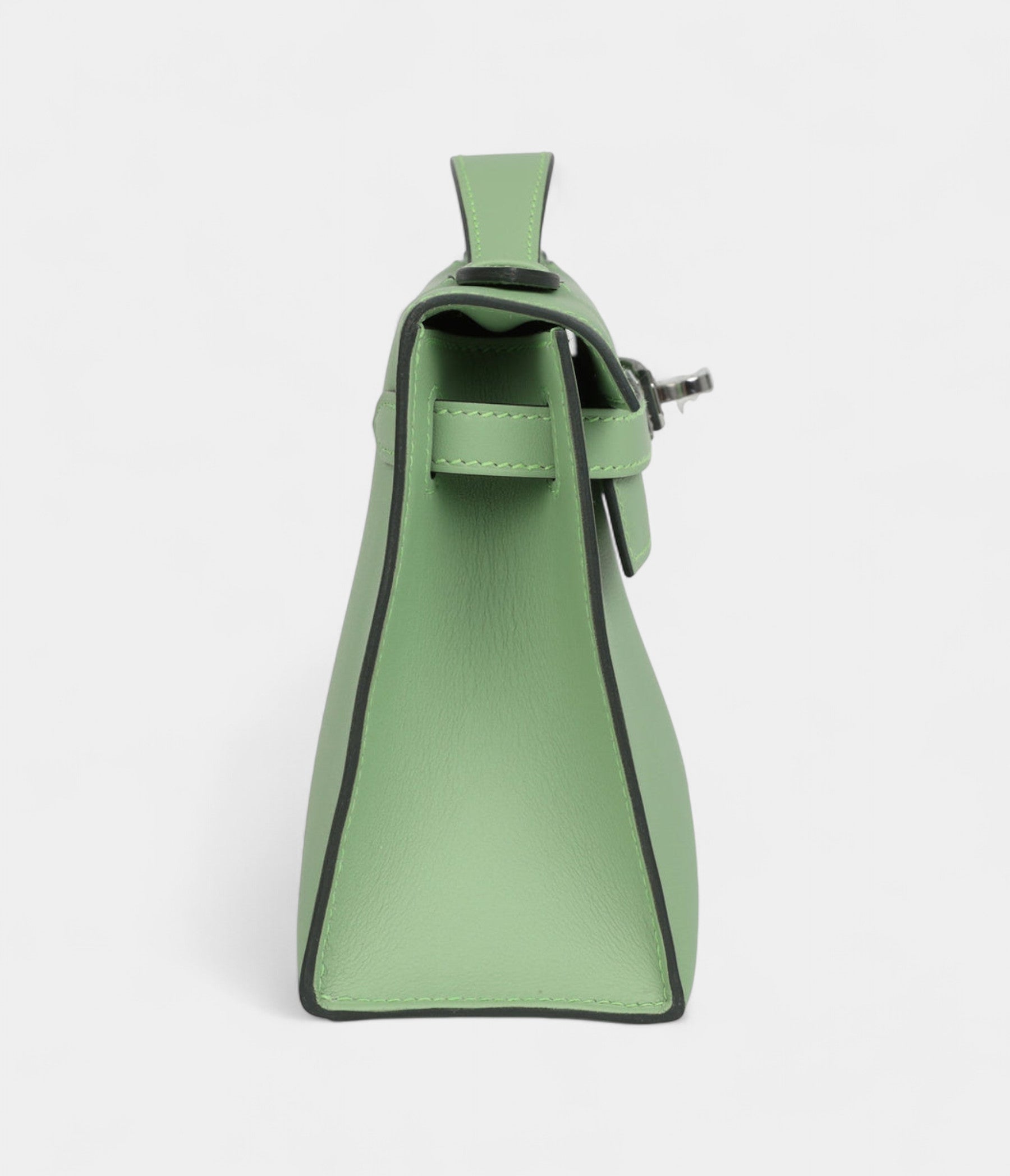 Hermès Kelly Pochette Vert Criquet Swift Palladium Hardware