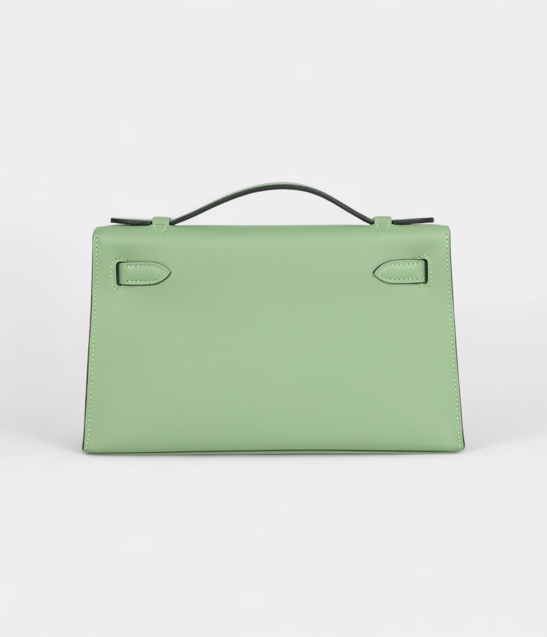 Hermès Kelly Pochette Vert Criquet Swift Palladium Hardware
