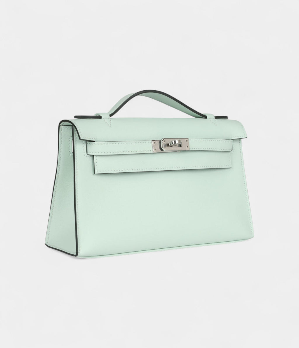 Hermès Kelly Pochette Vert Peppermint Swift Palladium Hardware