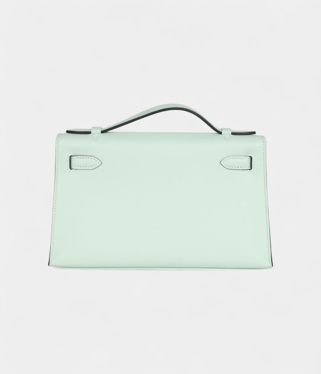 Hermès Kelly Pochette Vert Peppermint Swift Palladium Hardware