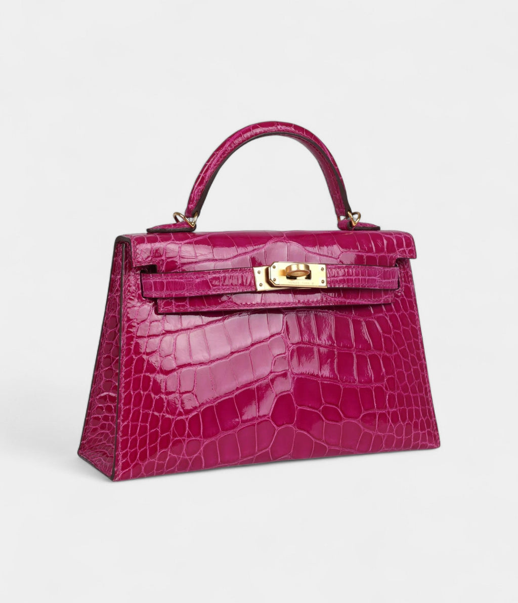 Hermès Kelly Sellier 20 Rose Scheherazade Shiny Alligator Gold Hardware