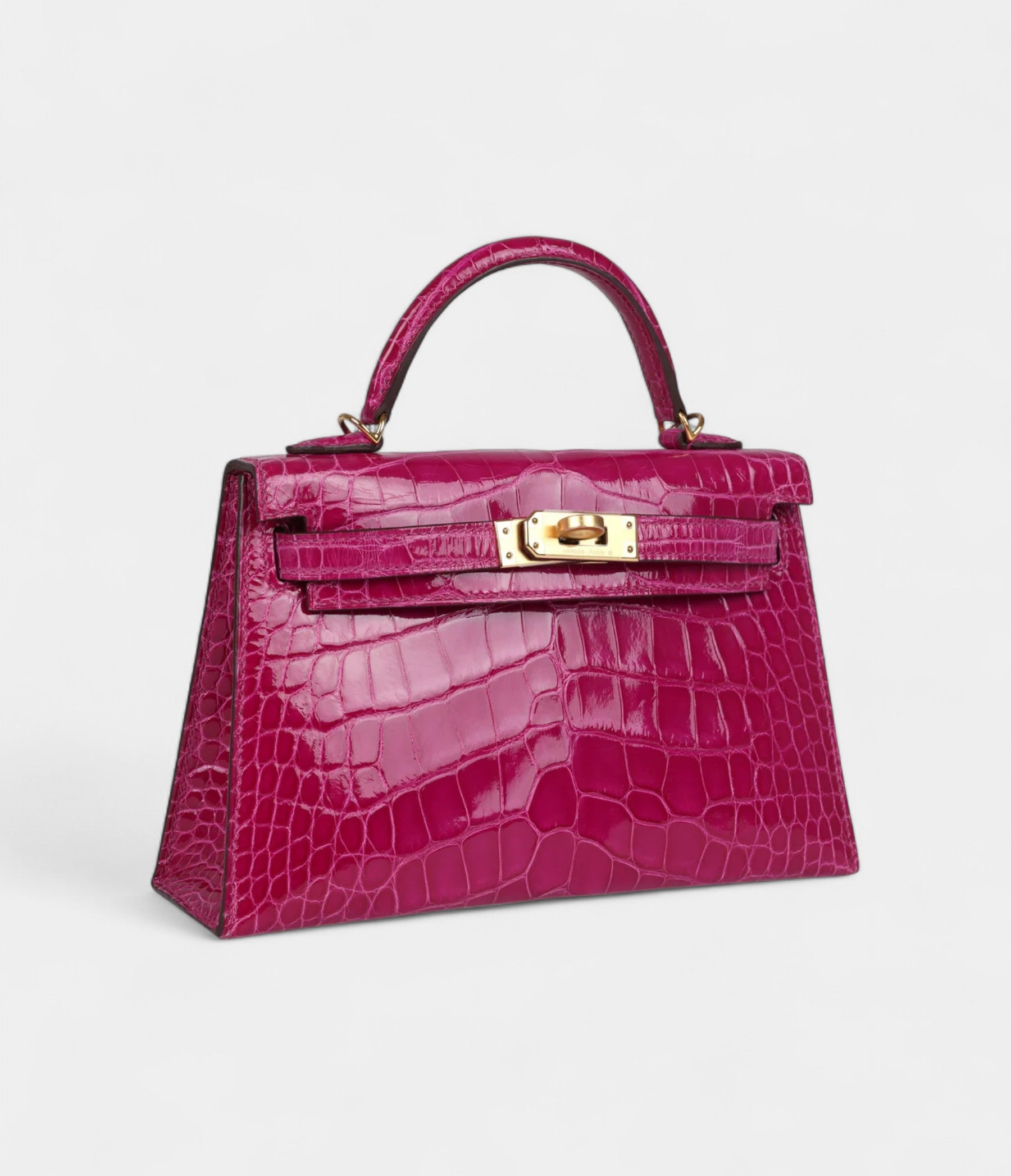 Hermès Kelly Sellier 20 Rose Scheherazade Shiny Alligator Gold Hardware