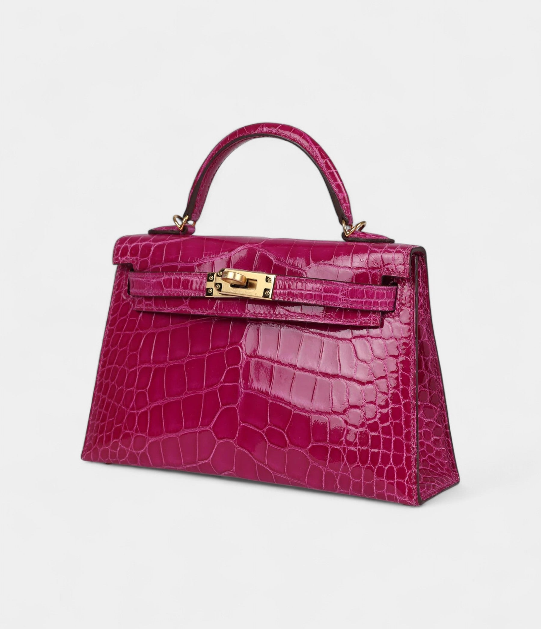 Hermès Kelly Sellier 20 Rose Scheherazade Shiny Alligator Gold Hardware